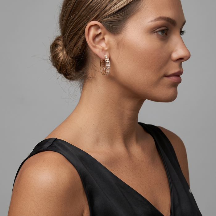 Geometric Openwork Diamond Hoop Earrings in 14K Gold