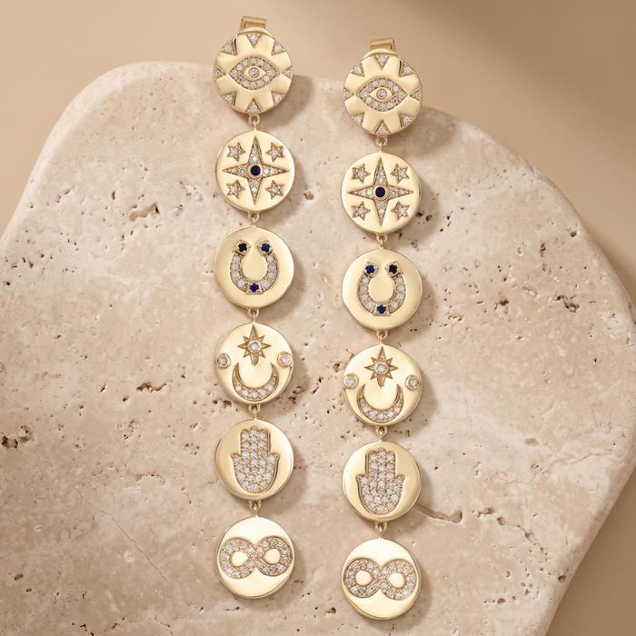 Mystic Medallion Charms Drop Earrings in 14K Yellow Gold