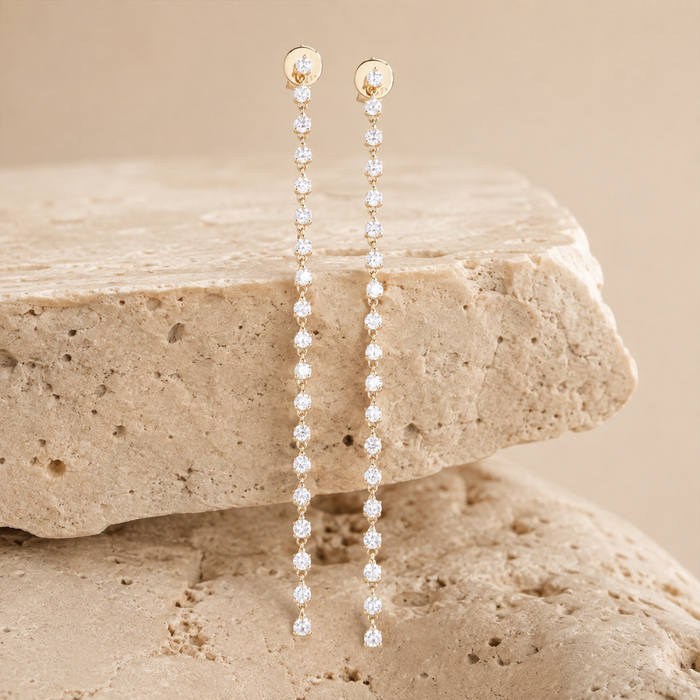Stellar Line 14K (or 18k upon request) Yellow Gold Diamond Drop Earrings