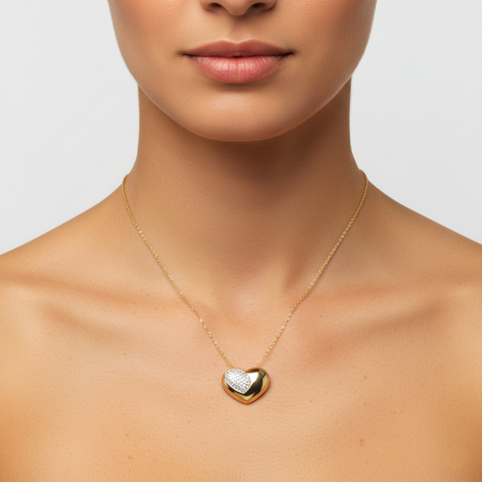 Flash Heart Pendant Diamond Necklace in 14K Yellow Gold