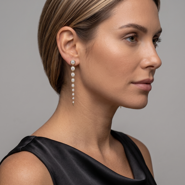 Hexagon Cascade Diamond Drop Earrings in 18K Yellow Gold