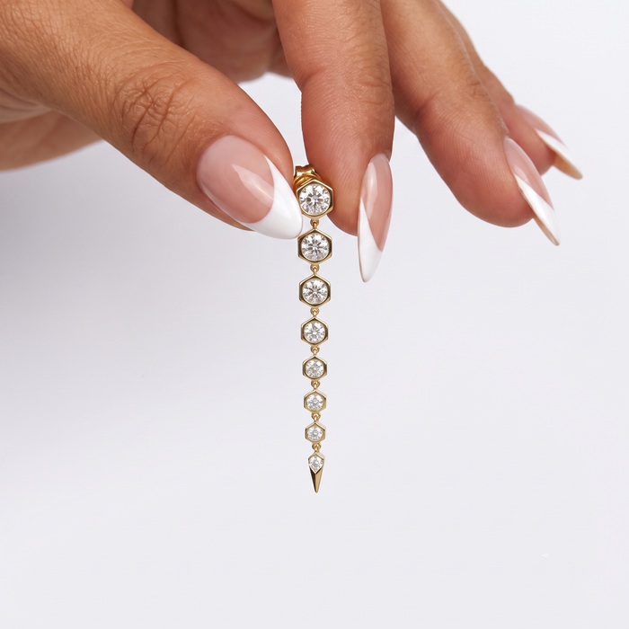 Hexagon Cascade Diamond Drop Earrings in 18K Yellow Gold