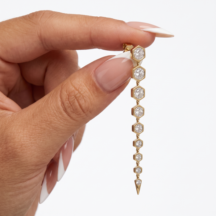 Hexagon Cascade Diamond Drop Earrings in 18K Yellow Gold