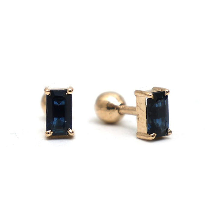 Blue Sapphire14K (18K Custom)  Classic Yellow Gold Stud Earrings