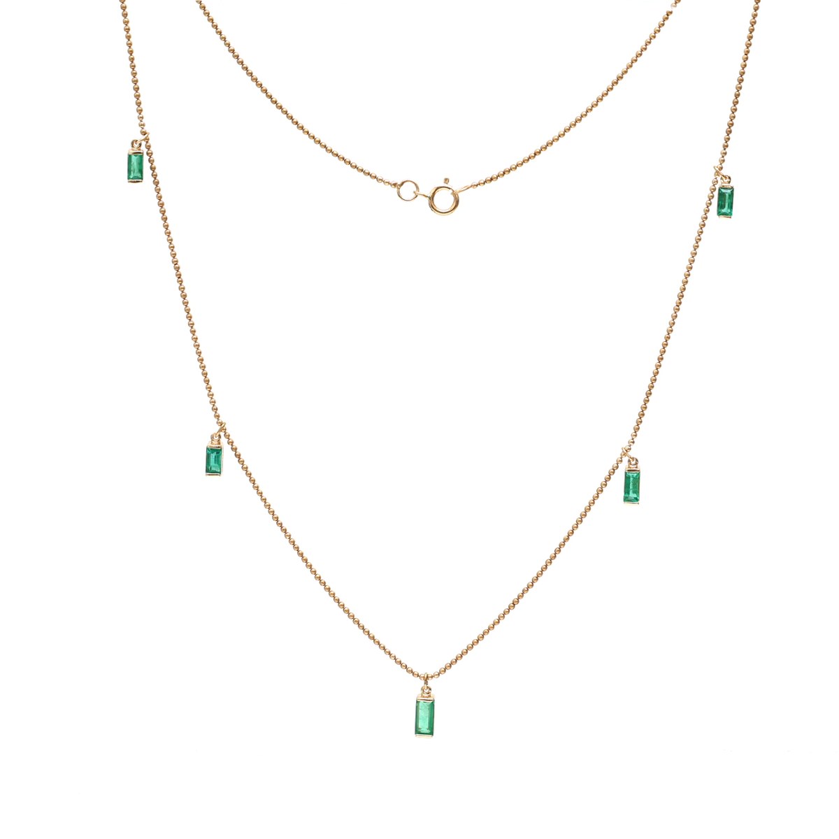 Elegant Baguette Shape Emerald 18K Yellow Gold Station Necklace
