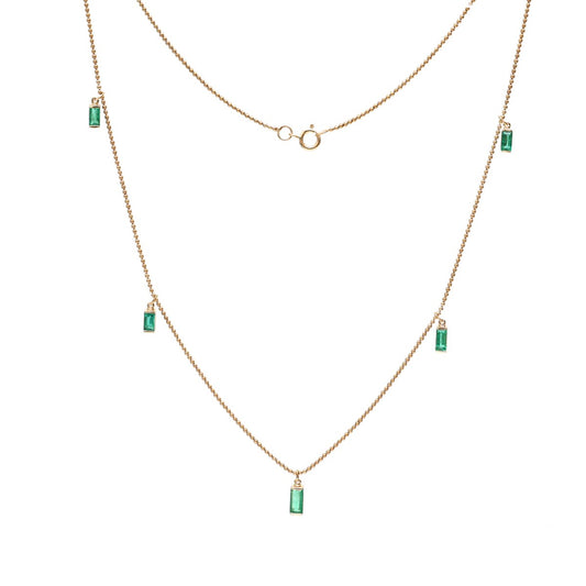 Elegant Baguette Shape Emerald 18K Yellow Gold Station Necklace