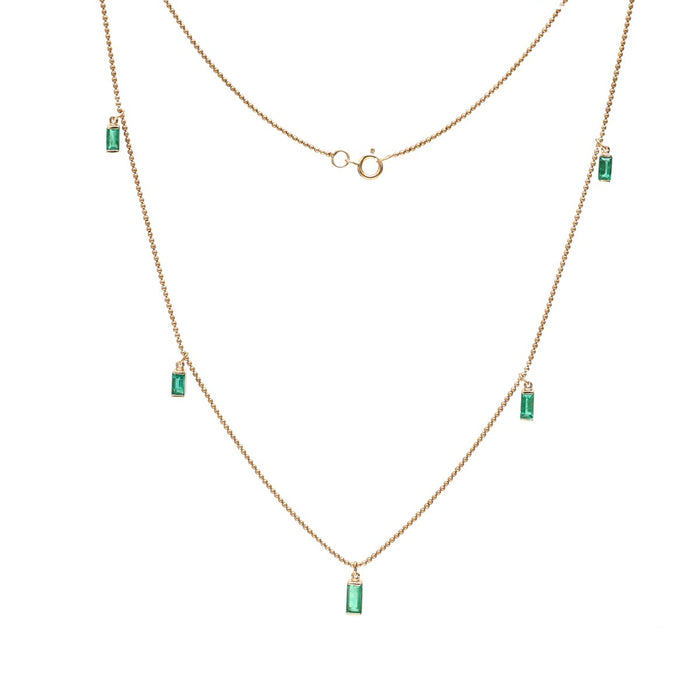 Elegant Baguette Shape Emerald 18K Yellow Gold Station Necklace
