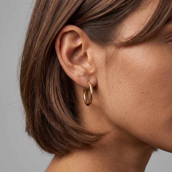 Polished Classic Medium Hoop Earrings in 14K Gold