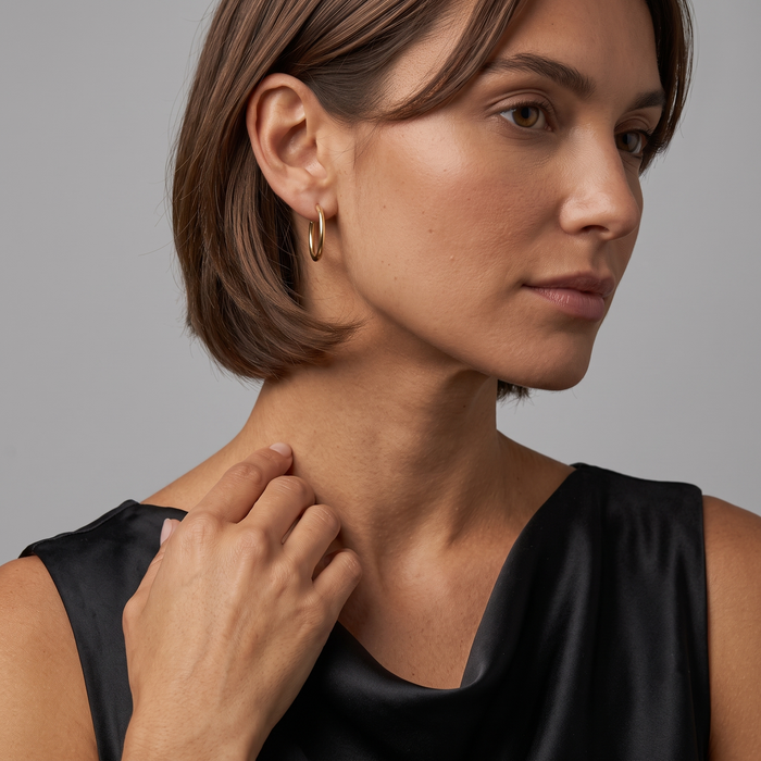 Polished Classic Medium Hoop Earrings in 14K Gold