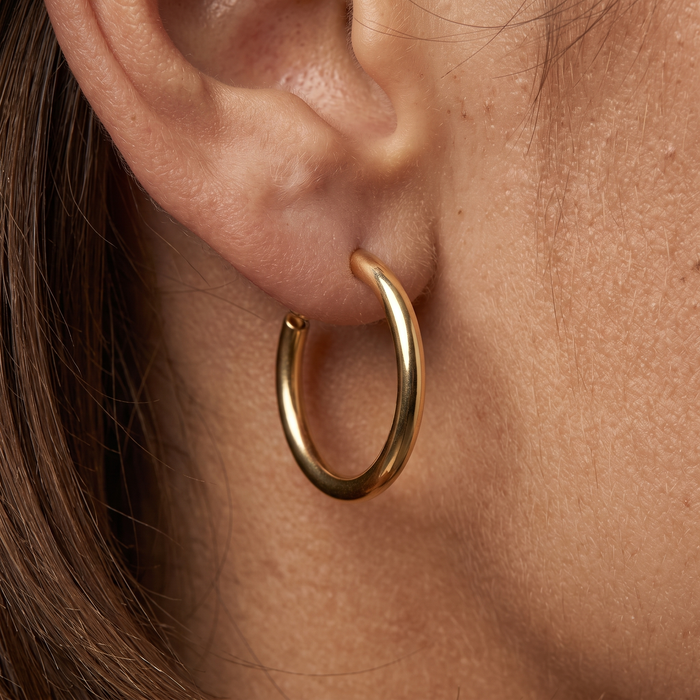 Polished Classic Medium Hoop Earrings in 14K Gold