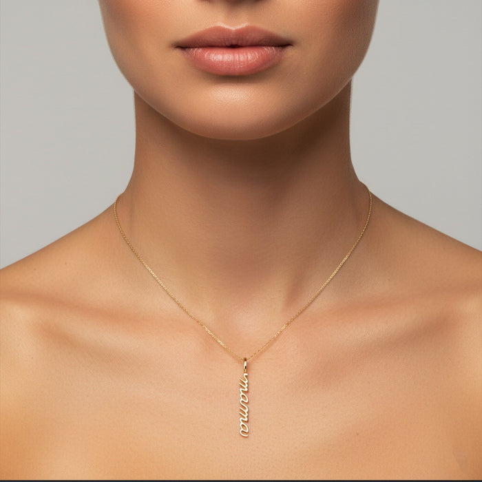 Diamond 30Mm Letter Mama Necklace in 14K Yellow Gold