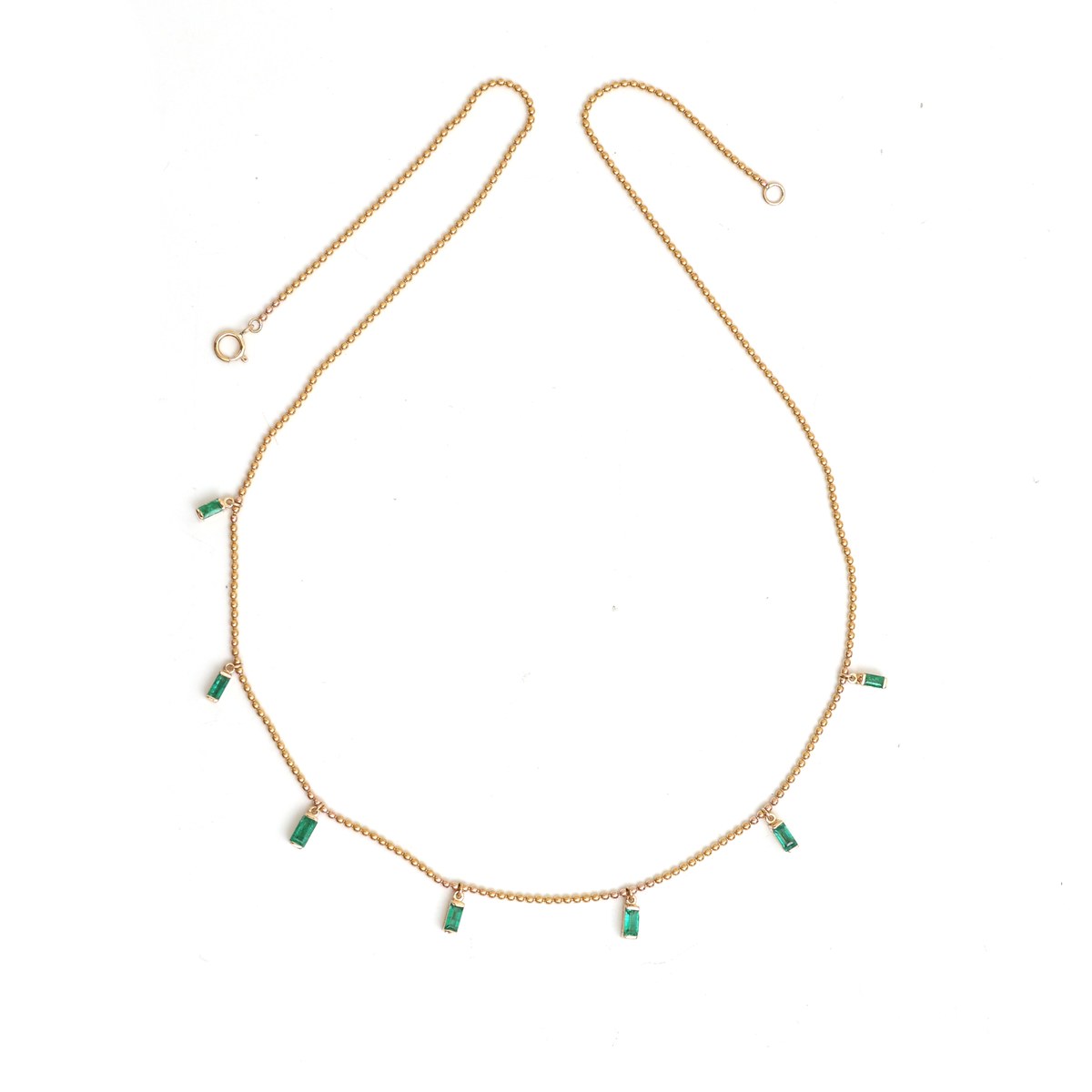 Elegant Baguette Shape Emerald 18K Yellow Gold Drop Necklace