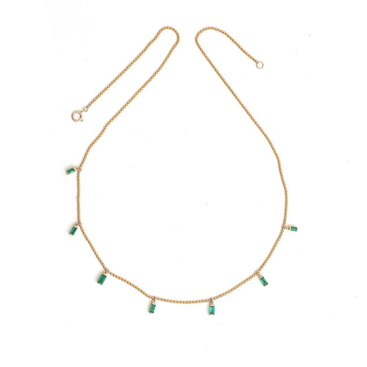 Elegant Baguette Shape Emerald 18K Yellow Gold Drop Necklace