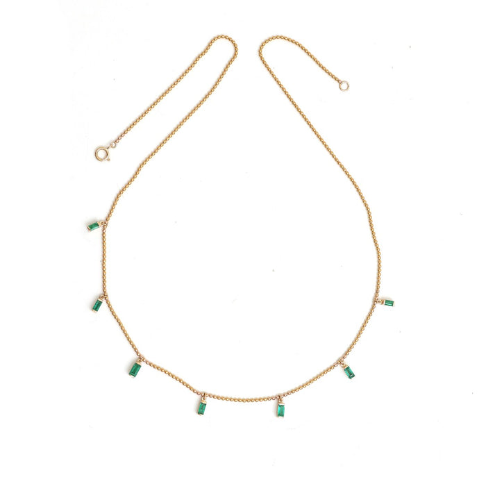 Elegant Baguette Shape Emerald 18K Yellow Gold Drop Necklace