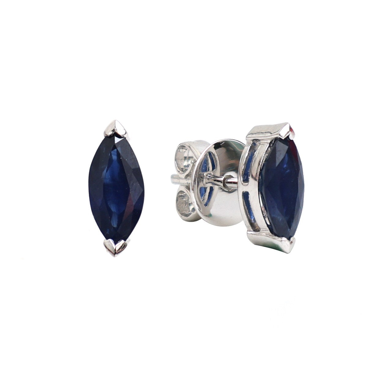 Marquise Cut Blue Sapphire 18K White Gold Solitaire Stud Earrings
