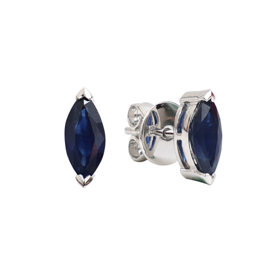Marquise Cut Blue Sapphire 18K White Gold Solitaire Stud Earrings