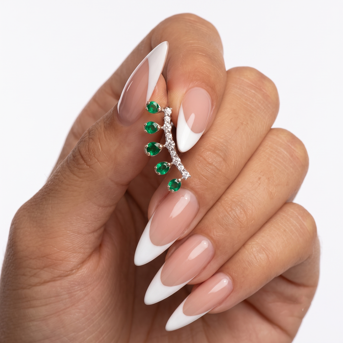 Emerald Teardrop Diamond Climber Earrings in 14K Yellow Gold