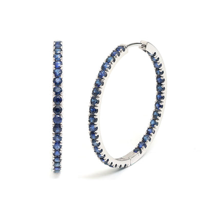 Blue Sapphire 18K White Gold Hoop Earrings
