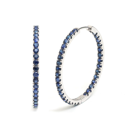 Blue Sapphire 18K White Gold Hoop Earrings