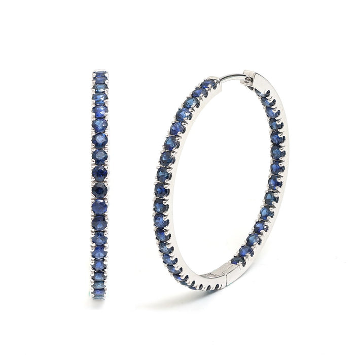Blue Sapphire 18K White Gold Hoop Earrings