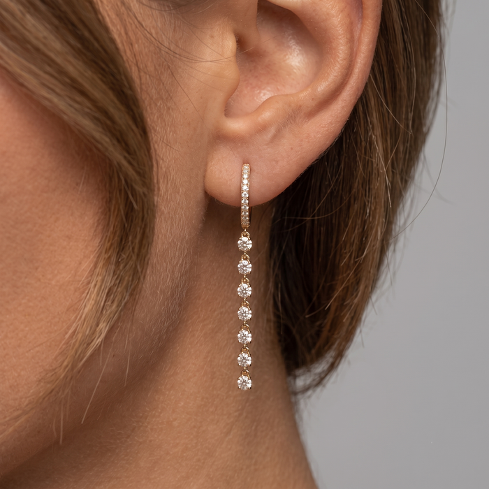 Oval Chain Link Diamond 14K (or 18k upon request) Yellow Gold Drop Earrings
