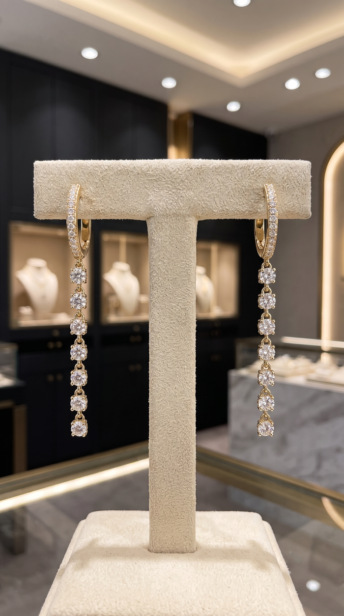 Oval Chain Link Diamond 14K (or 18k upon request) Yellow Gold Drop Earrings
