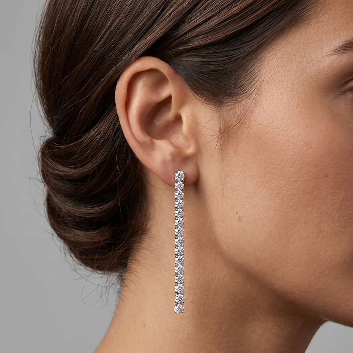 Eternity Line Diamond Drop Earrings in 18K White Gold