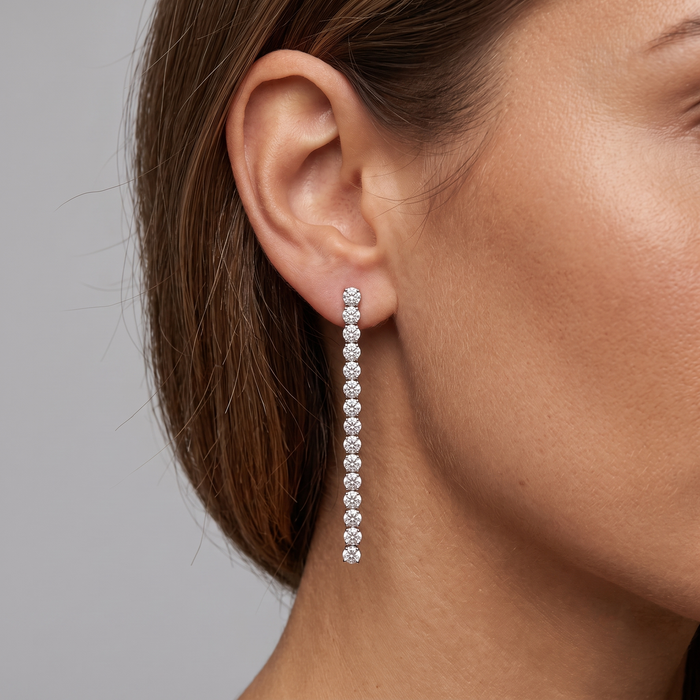 Eternity Line Diamond Drop Earrings in 18K White Gold