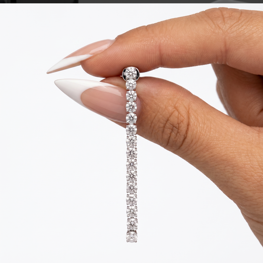 Eternity Line Diamond Drop Earrings in 18K White Gold