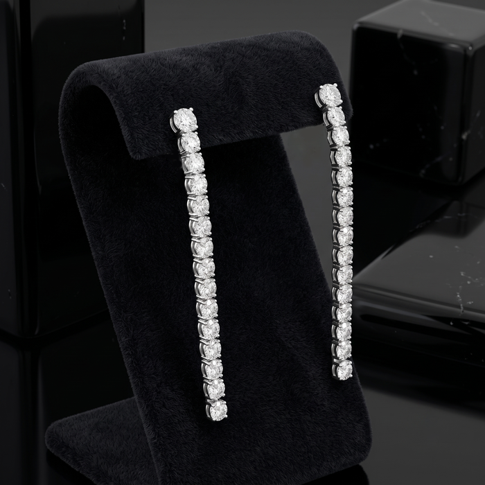 Eternity Line Diamond Drop Earrings in 18K White Gold