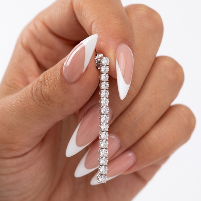 Eternity Line Diamond Drop Earrings in 18K White Gold