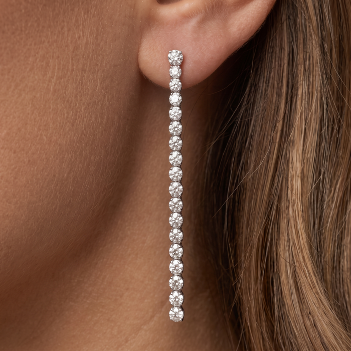 Eternity Line Diamond Drop Earrings in 18K White Gold