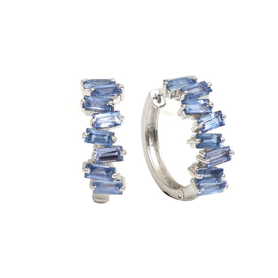 Blue Sapphire 18K Hoop Earrings in White Gold