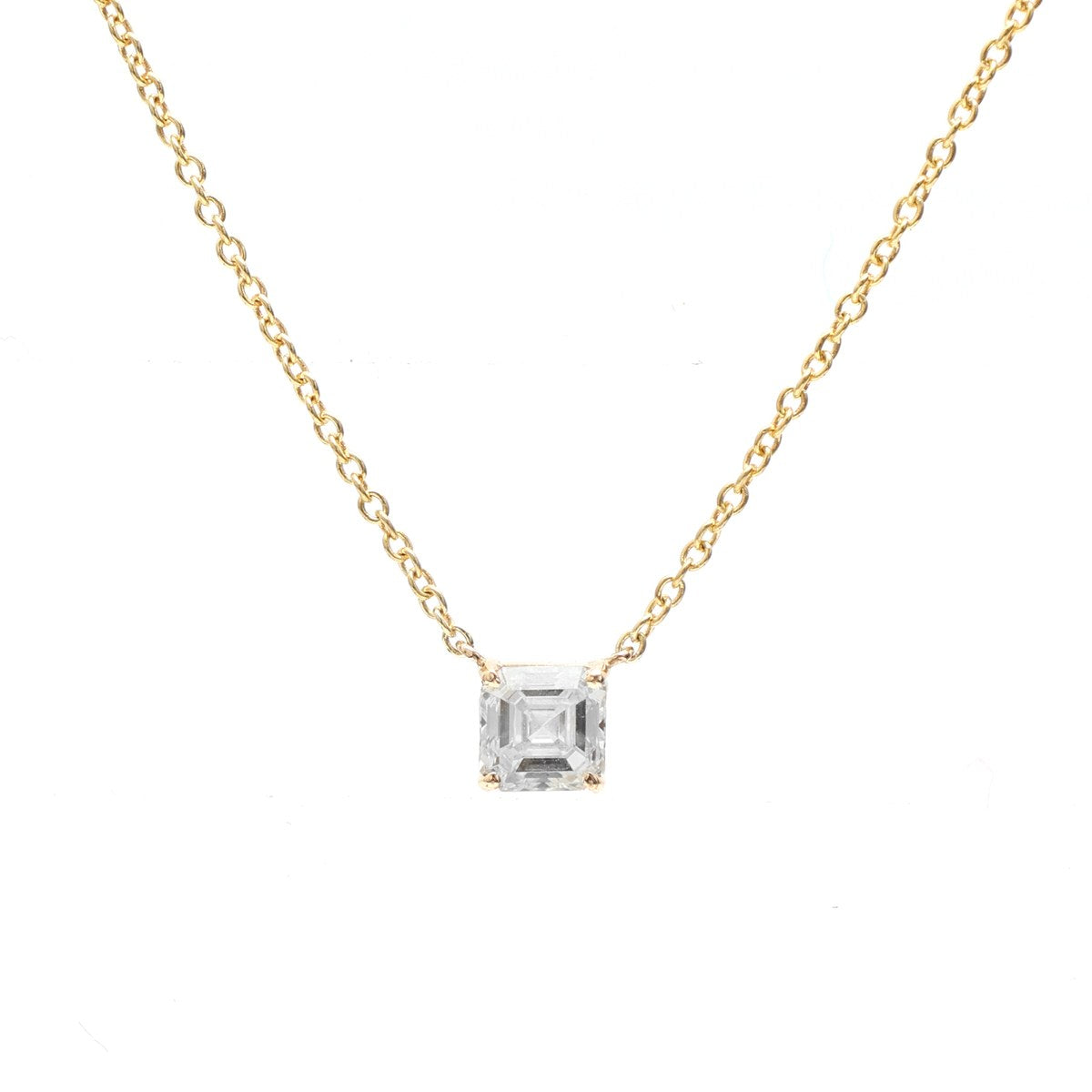 Elegant Emerald Cut Diamond 14K (18K Custom) Yellow Gold Solitaire Necklace