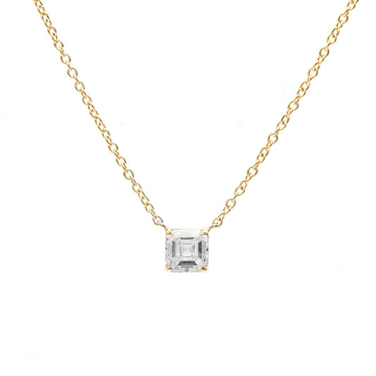 Elegant Emerald Cut Diamond 14K (18K Custom) Yellow Gold Solitaire Necklace