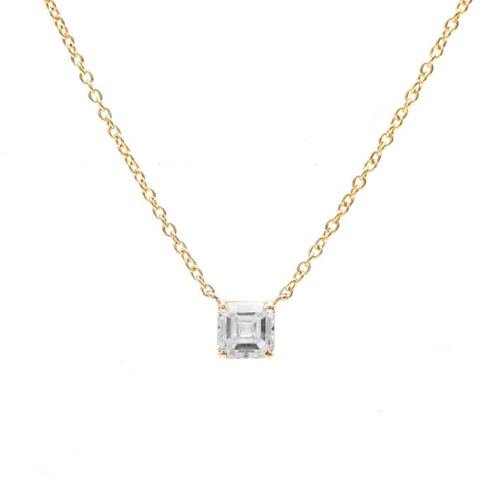 Elegant Emerald Cut Diamond 14K (18K Custom) Yellow Gold Solitaire Necklace