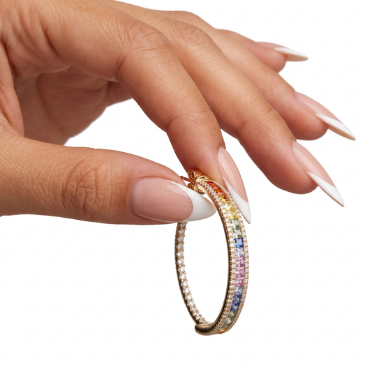 Multi-Sapphire Diamond Hoop Earrings in 14K Yellow Gold