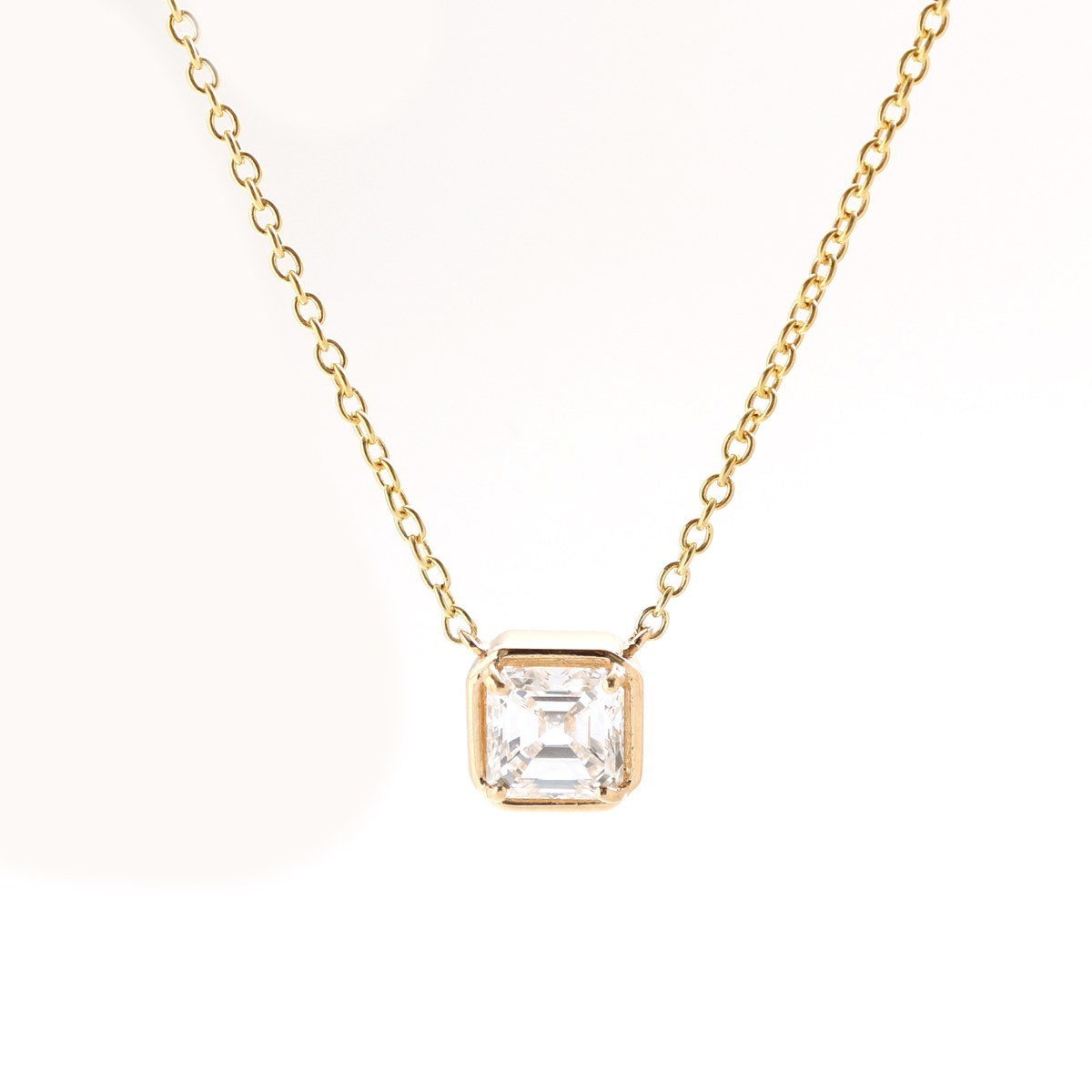 Solitaire Asscher Cut 14K (18k custom) Yellow Gold Necklace