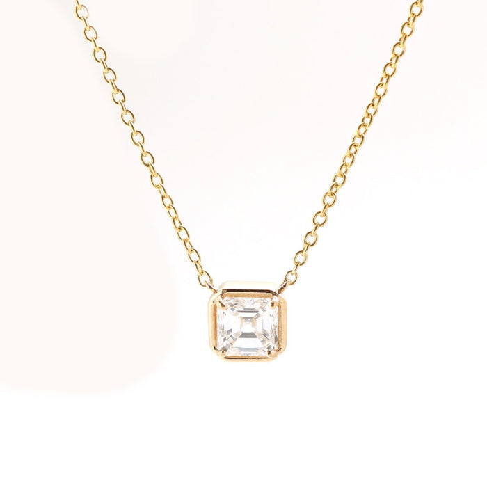 Solitaire Asscher Cut 14K (18k custom) Yellow Gold Necklace