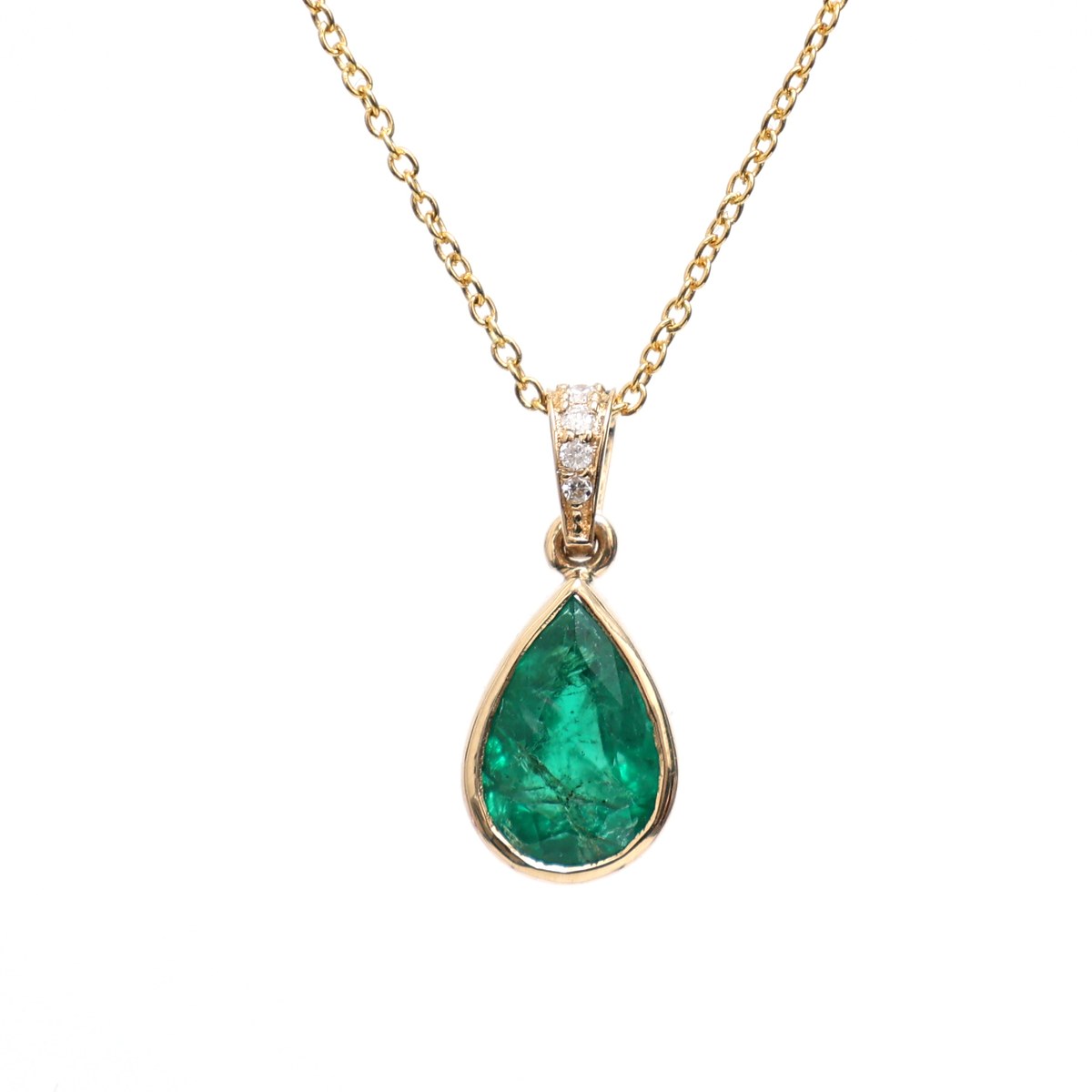 Luxury Emerald Diamond 18K Yellow Gold Pendant Necklace