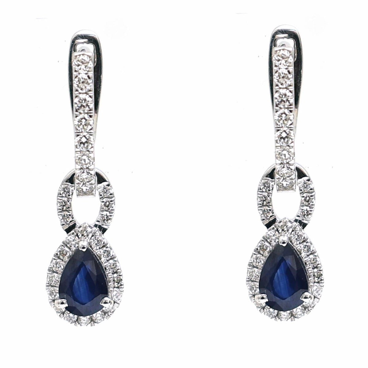 Eclipse Luxe Blue Sapphire Diamond Drop Earrings in 18K White Gold