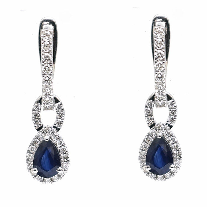 Eclipse Luxe Blue Sapphire Diamond Drop Earrings in 18K White Gold