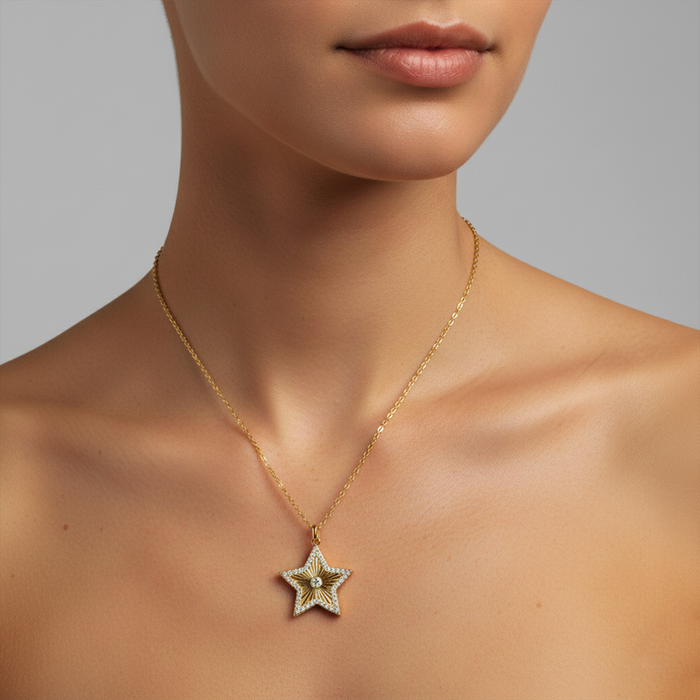 Starburst Diamond Pendant Necklace in 14K Yellow Gold