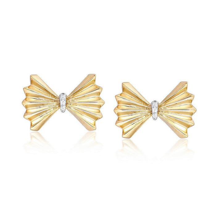 Diamond Fan Bow Stud Earrings in 14K Yellow Gold