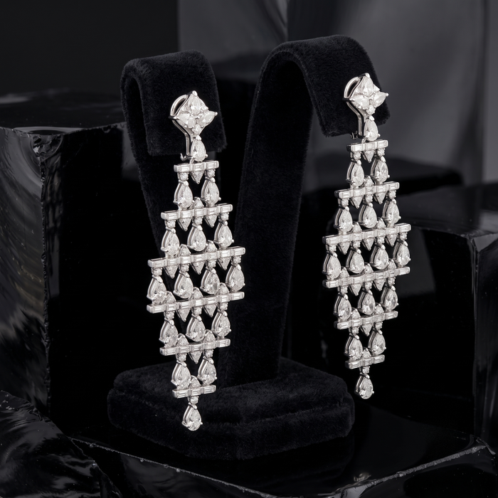 Luxury Pear Cut Baguette Diamond Dangle Earrings