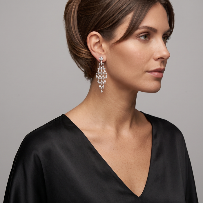 Luxury Pear Cut Baguette Diamond Dangle Earrings