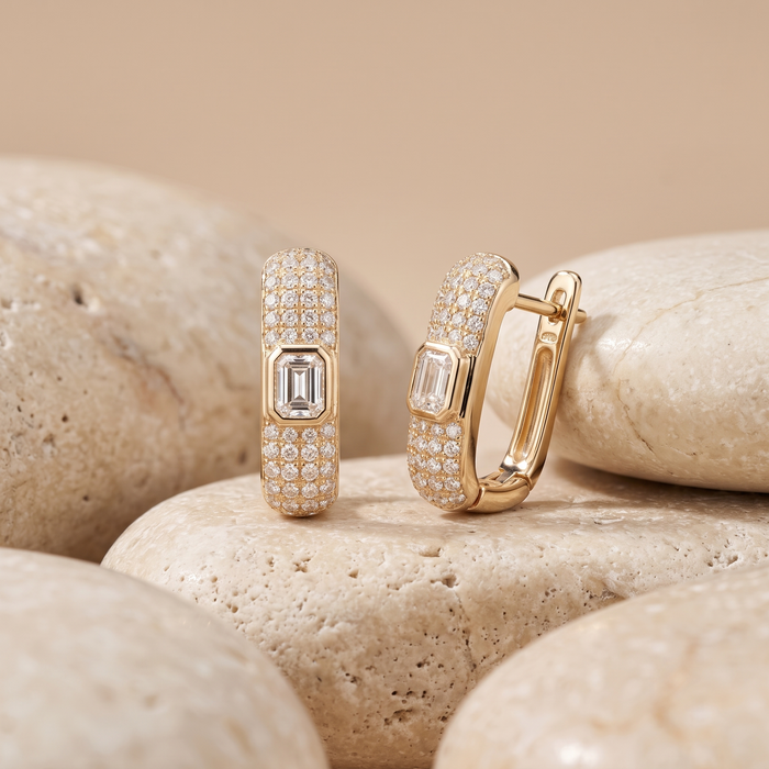 Gilded Glint Pave Diamond Huggies Earrings in 18K Yellow Gold