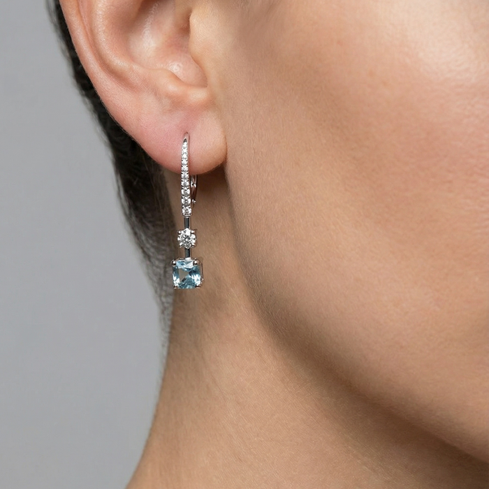 Skyline Aquamarine Diamond Drop Earrings in 18K White Gold