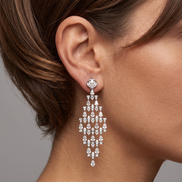 Luxury Pear Cut Baguette Diamond Dangle Earrings