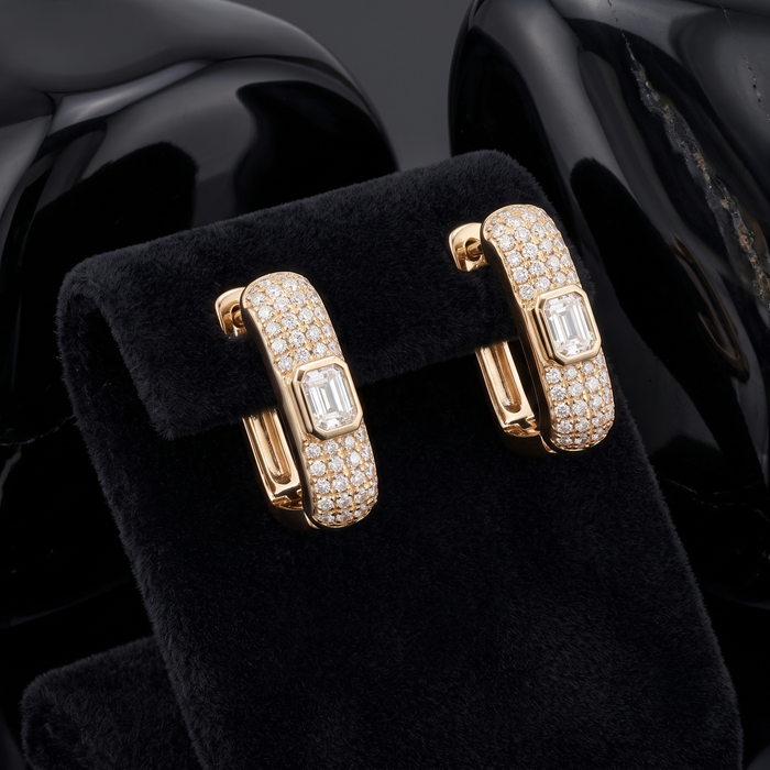 Gilded Glint Pave Diamond Huggies Earrings in 18K Yellow Gold